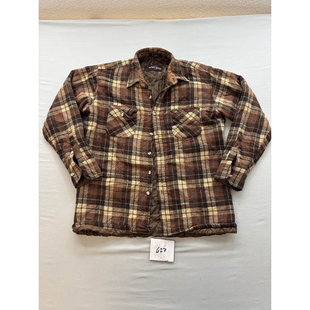Plaid Quilted-Lined Men's Jacket in Brown & Cream